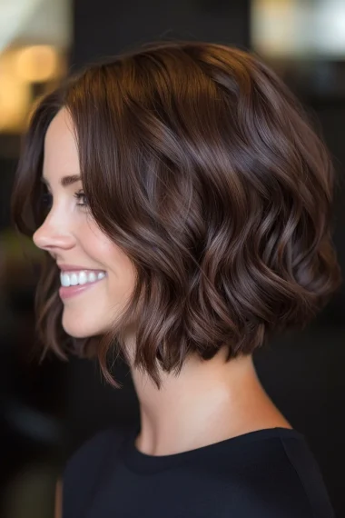 33 مدل رنگ موی قهوه ای تیره "برای هر رنگ پوست" 34 4. Wavy Bob in Dark Chocolate Brown Bo e1759155393840